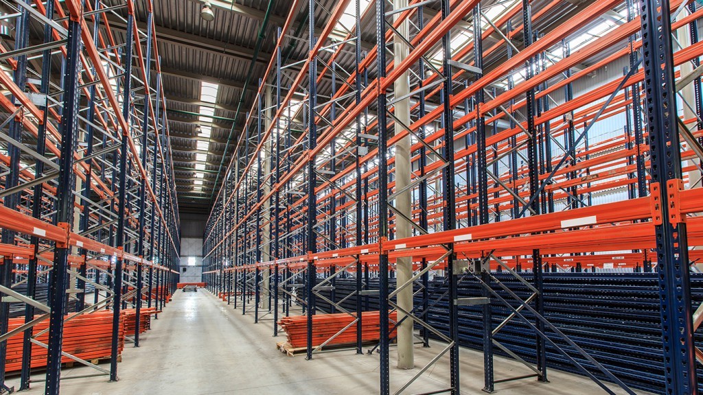 lines of racking inside a warehouse