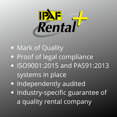 a graphic listing benefits of IPAF rental plus