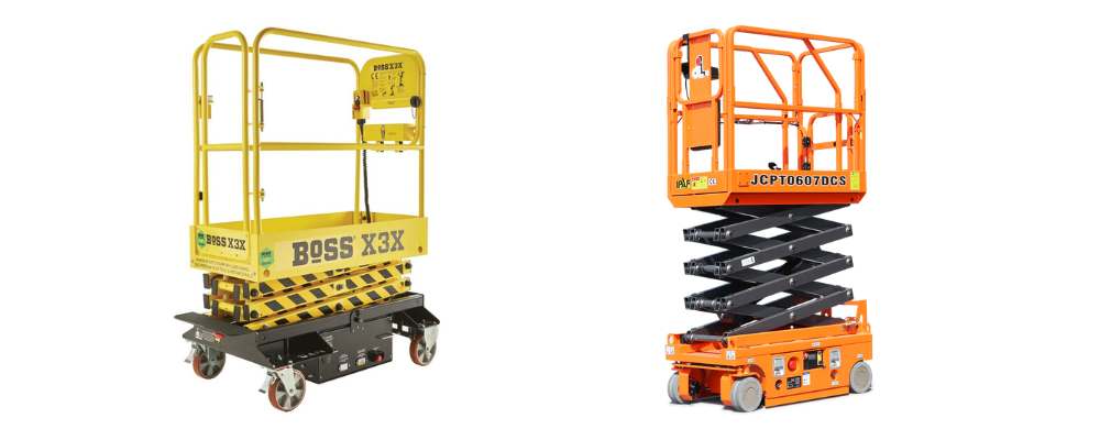Image of Youngman Boss X3X (2.5m static scissor lift) and Dingli JCPT0607 (3.6m scissor lift))