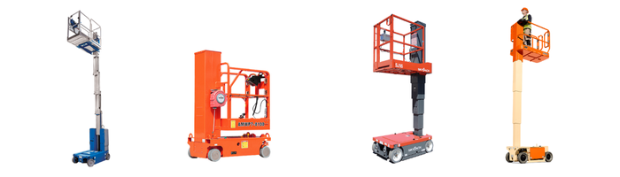 4 personnel lifts depicting the different options of this low level access platform
