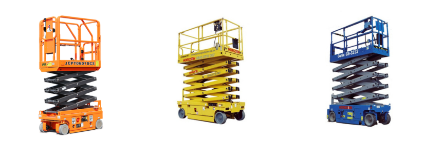 3 electric scissor lifts (one from genie, Dingli and Haulotte) in line ready for hire